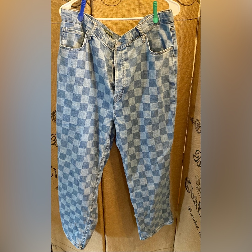 Checkered, wide, leg jeans